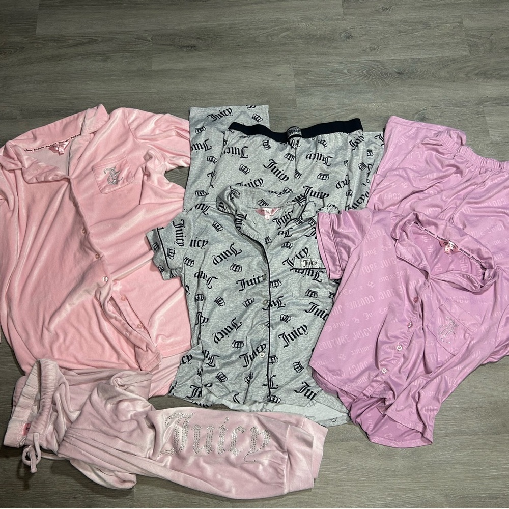 Juice couture bundle, set of 2 M pj sets, wide leg, 1 L pj juice top, 1 M sweats